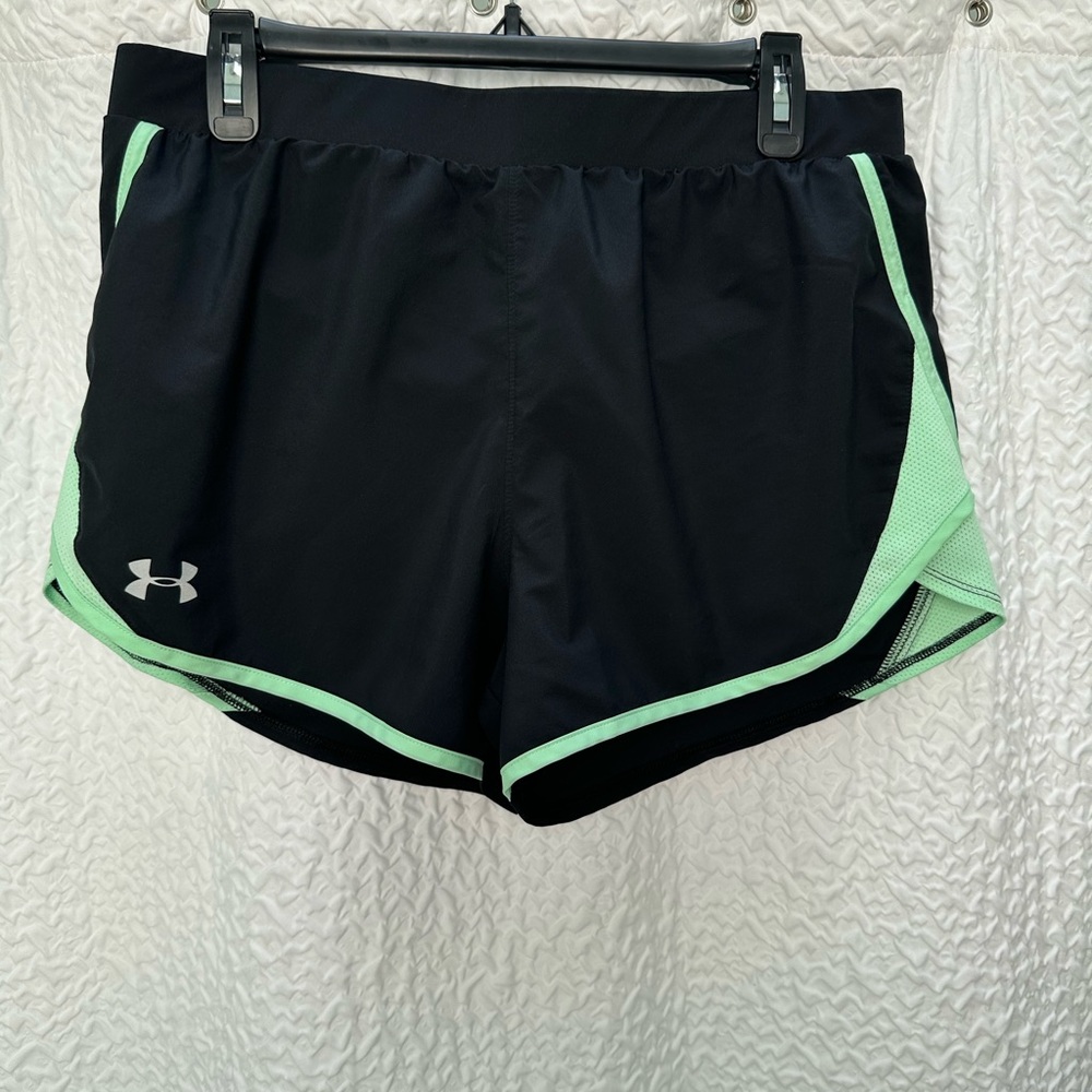 Under Armour Women's Fly By 2.0 Black and Mint Green Shorts Size L - Picture 4 of 7